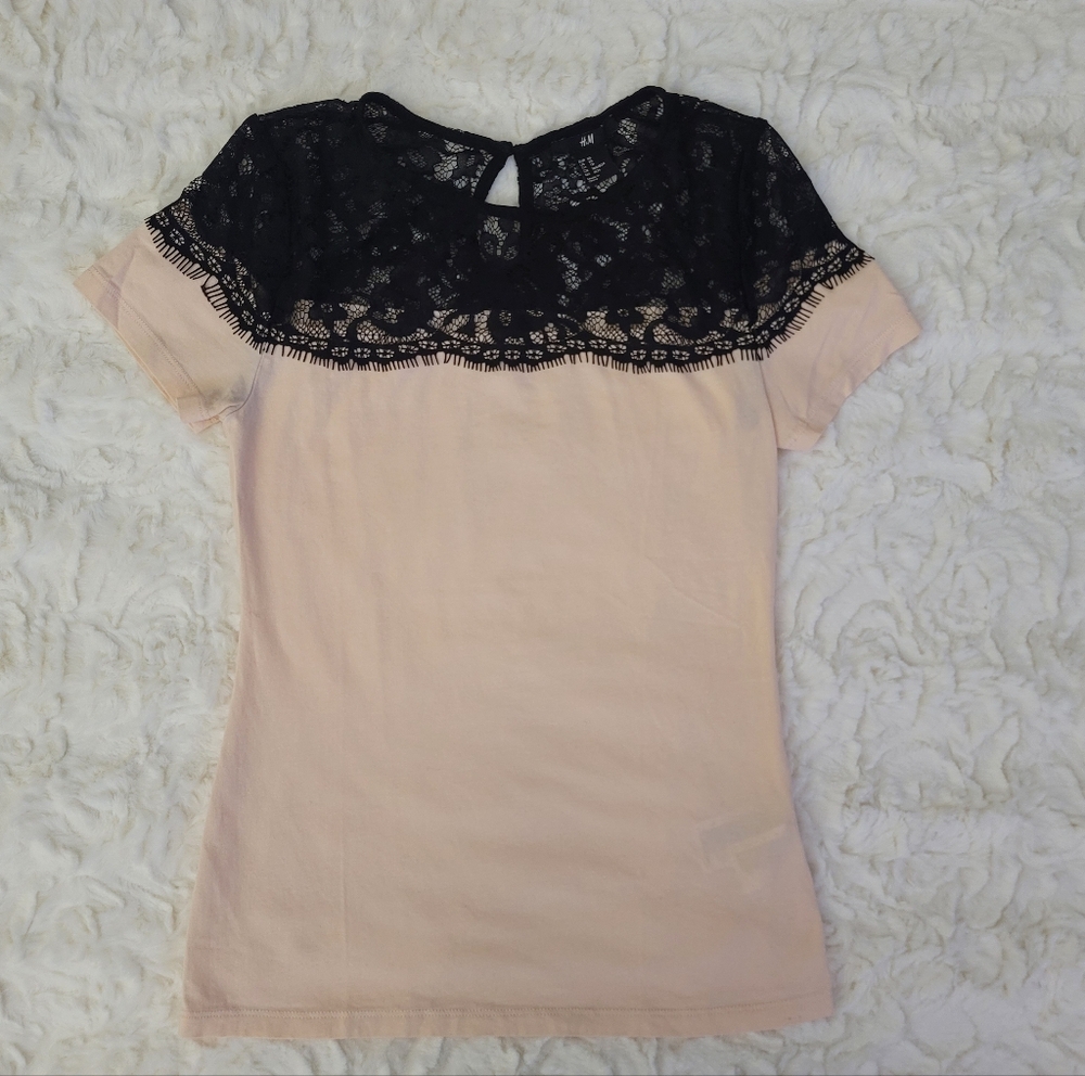 H&M Women Black Lace Top Pink Bottom Top Size XS
